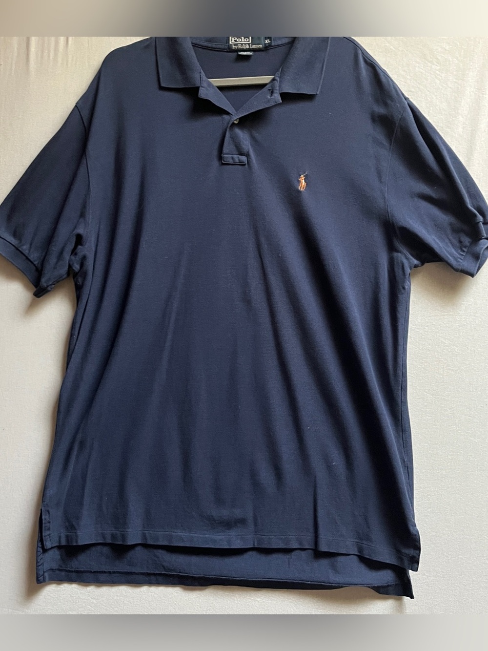 Polo Ralph Lauren Navy Pima Cotton Short Sleeve Polo Orange Pony Mens XL